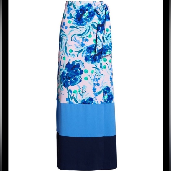 Lilly Pulitzer Jemma Maxi Skirt Pink Blue Floral Colorblock Size 4 - Picture 1 of 7